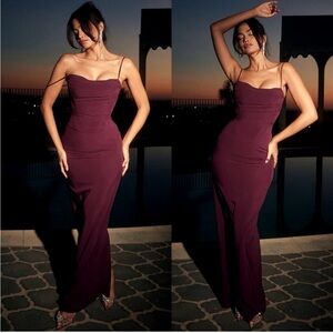 NEW House of CB Lani Merlot Corset Maxi Dress XS A/C Long Minimalist Glam